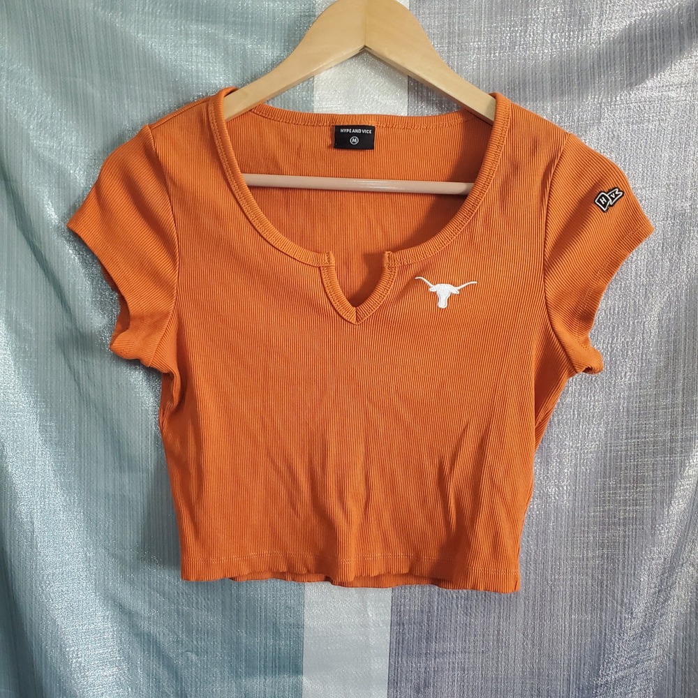 Hype and Vice Texas Longhorns Burnt Orange Ribbed Notch Neck Crop Top M
Football